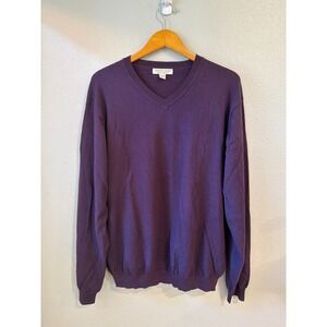 Pronto Uomo V-Neck Sweater Mens 3XLT Purple Cotton Cashmere Blend Knit